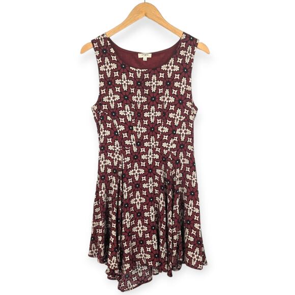 Umgee Burgundy Ivory Geometric Sleeveless Mini Skater Dress Size S‎ Fairy Grunge - Picture 1 of 8